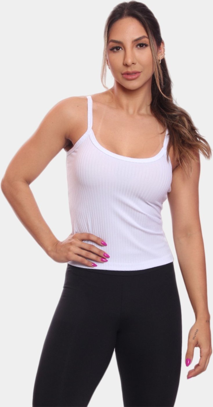 Imagem principal Regata de Alcinha Canelada Feminina Lisa Blusa Blusinha Básica Treino Academia Branca ADRIBEN branco ADRIBEN branco
