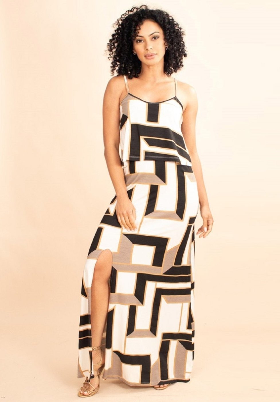 Vestido Longo Jambo Malha Aberturas Estampa Igaci