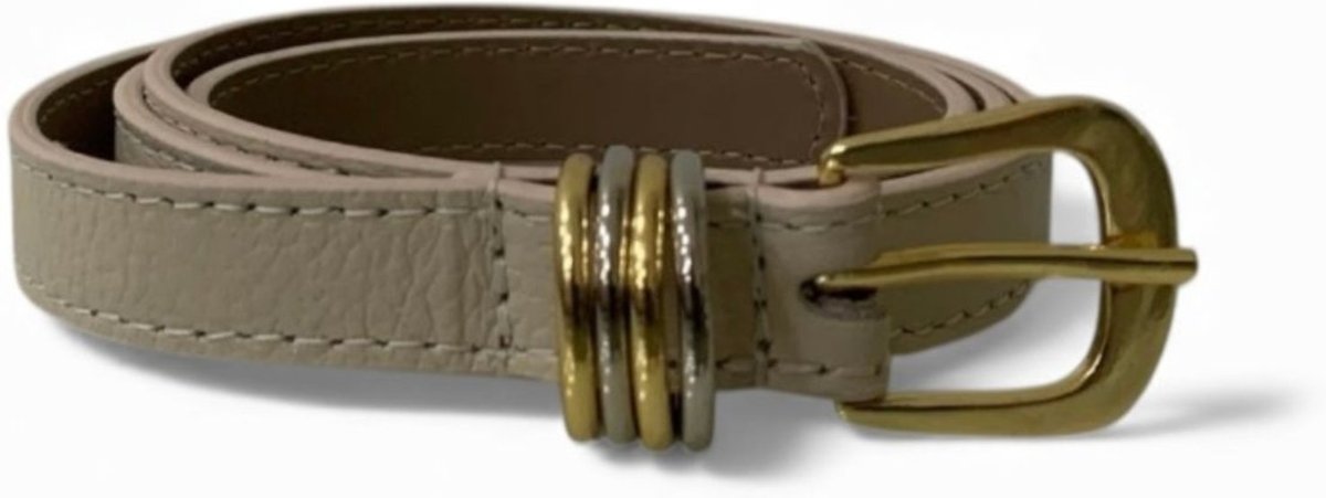 Cinto Fino Feminino em Couro Fivela Redonda 003 Off White