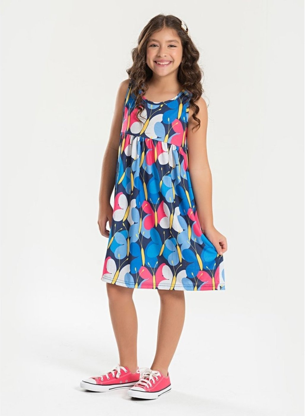 Infantil - Vestido Regata Verão Menina Marinho Borboletas