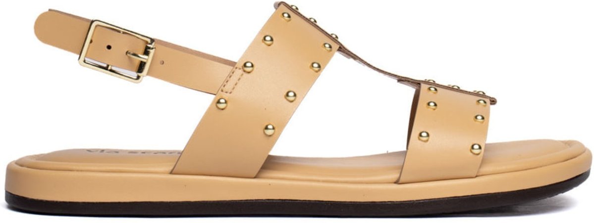 Sandália Rasteira Feminina Via Scarpa Apliques Dourados Creme