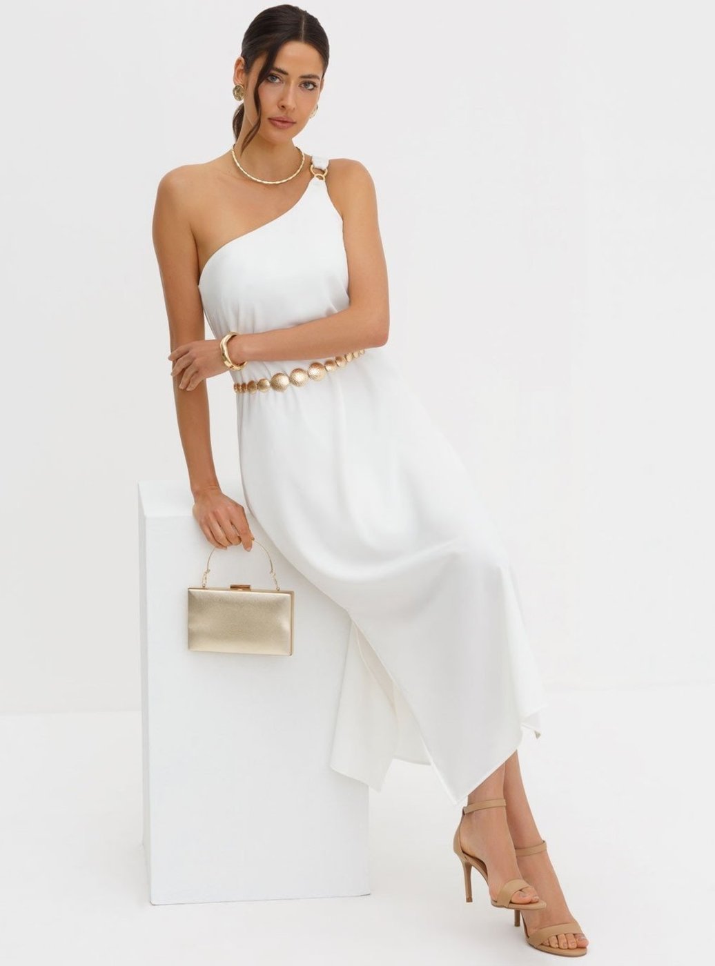 Vestido Ombro Só Maxi Longuete Off White Nailde