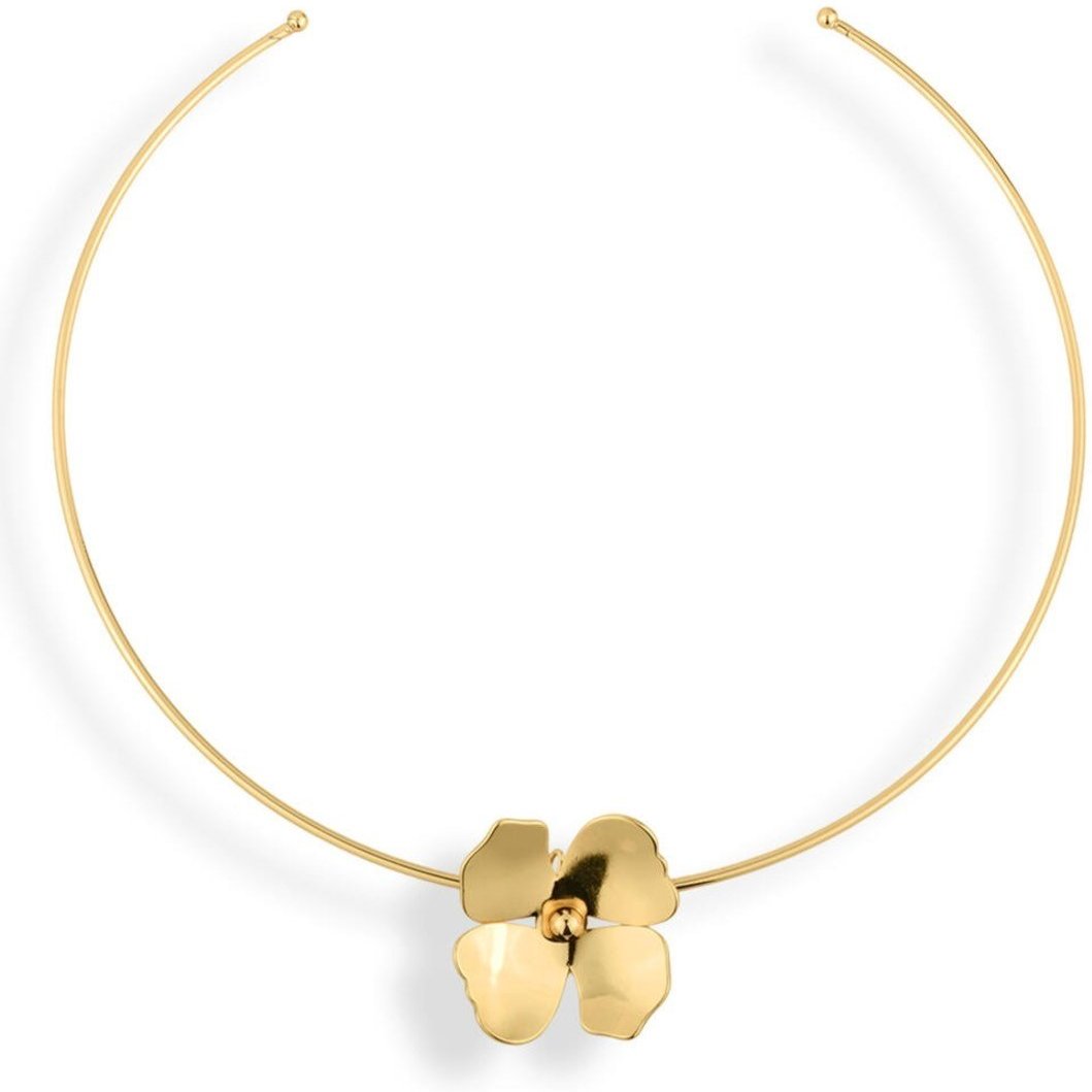 Chocker Semijoia Com Pingente De Flor Lisa Dourada Banhado A Ouro 18K Co
