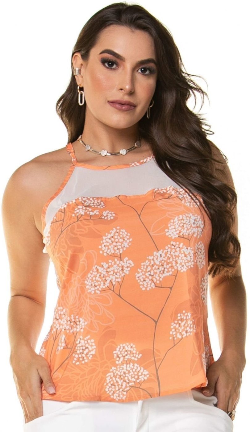 Imagem principal BLUSA ALCINHA COM DETALHE DE TULE Art Livre estampado/laranja Art Livre estampado/laranja