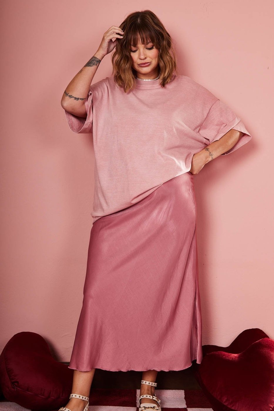 Saia In Love Midi Cetim Paola Rose