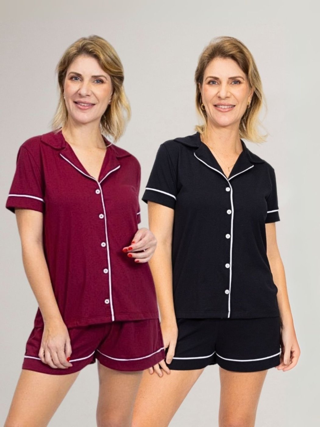 KIT Pijama Americano Curto Bordô + Pijama Americano Curto Preto