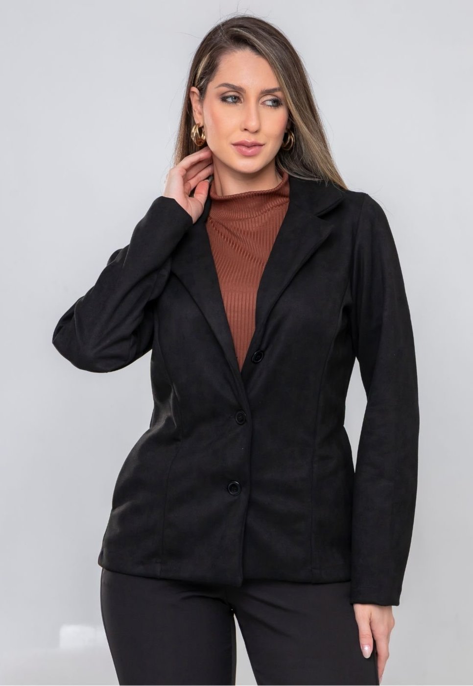 Blazer Casaco Alfaiataria Feminina Bolso enbutido em Suedy Premium