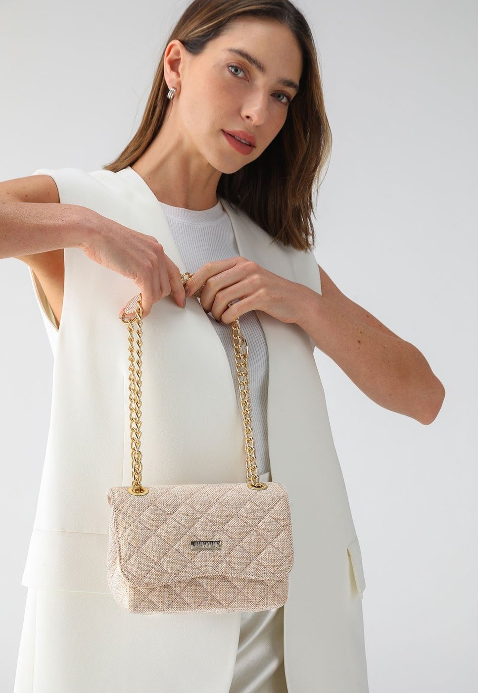 Bolsa Feminina Maria Milão Lateral Pequena Matelassê Palha