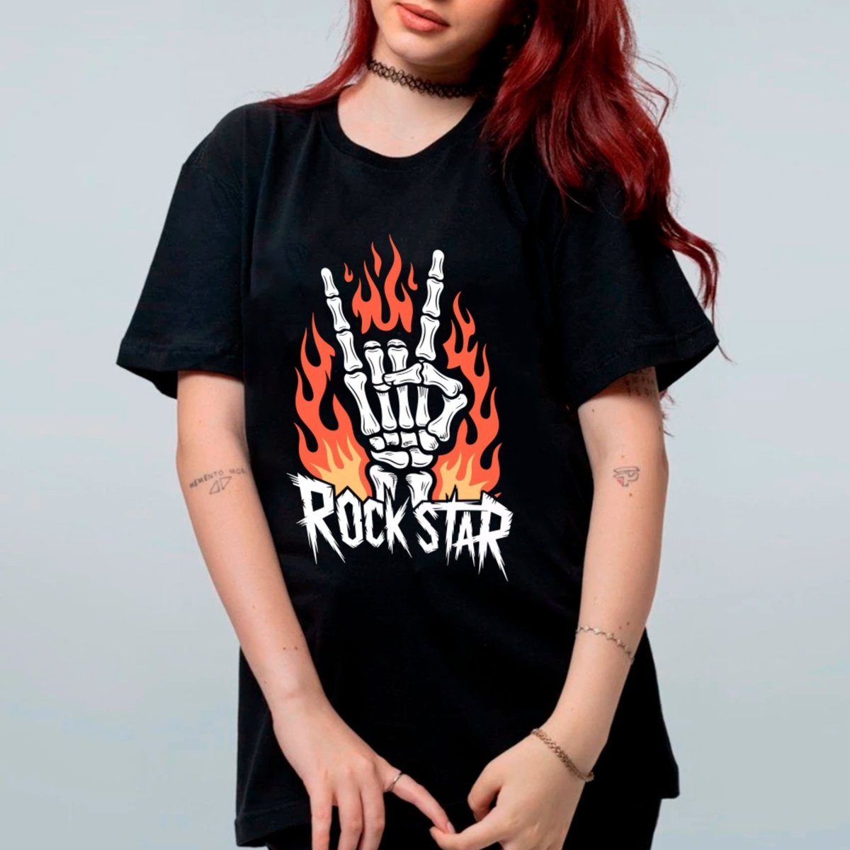 Imagem principal Camiseta Ousy Streetwear Rock Star ão Esquelética Oversized Unissex preto ousy preto