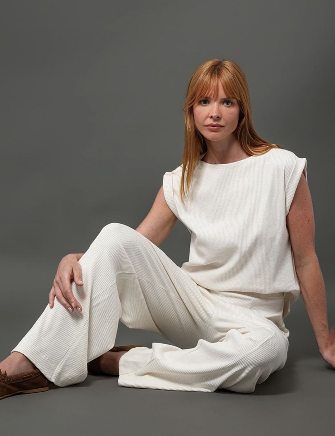 Calça Feminina Malha Wide Leg Calvin Klein - Off White