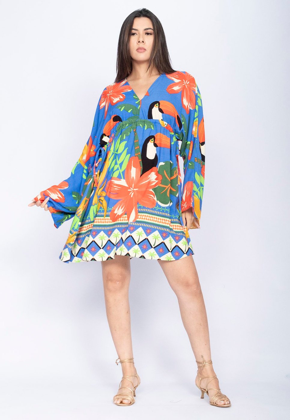Imagem principal Vestido Amazônia Vital Curto Manga Ampla Estampa Tucanê Amazonia Vital azul/estampado