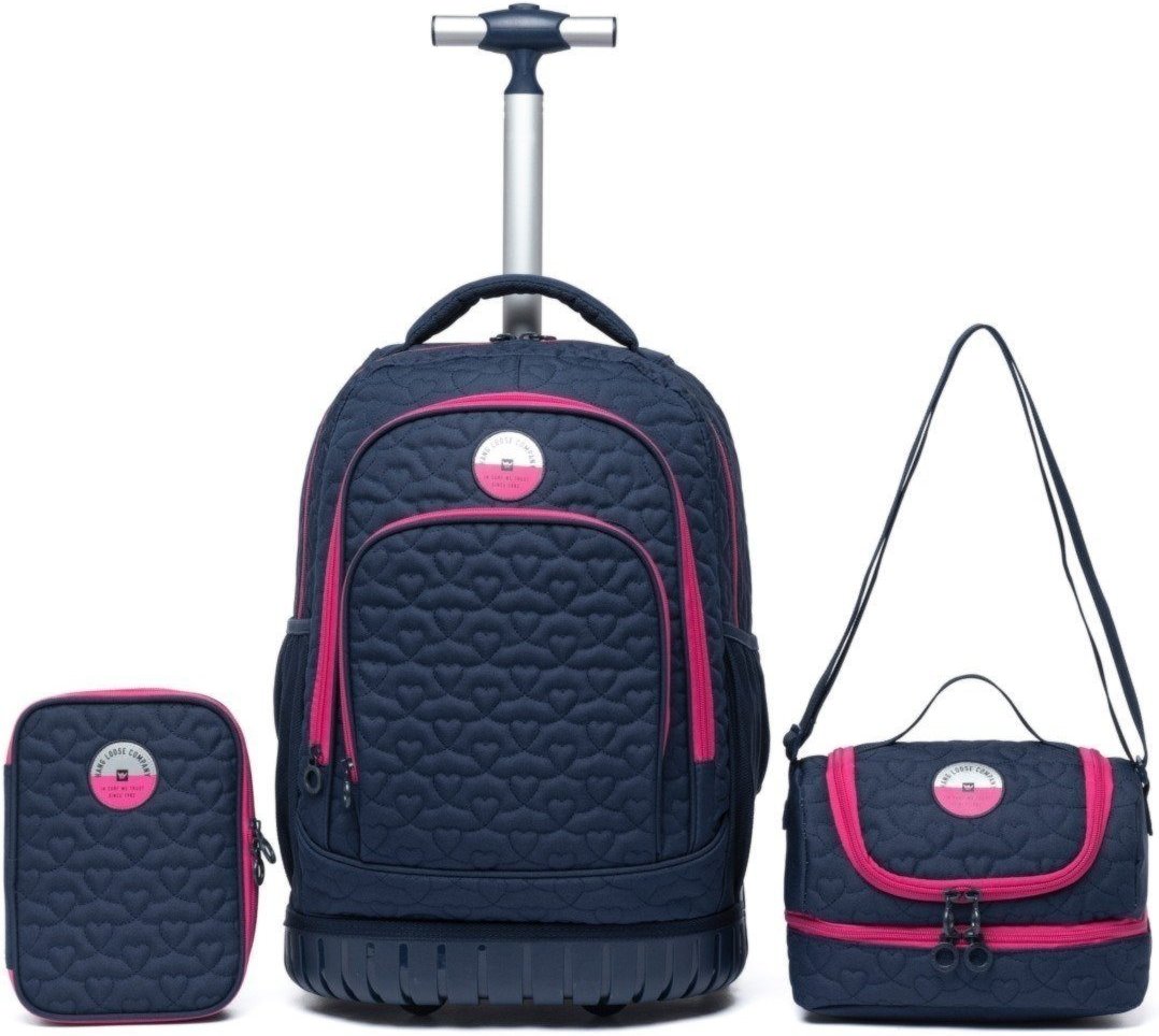 Imagem principal Infantil - Kit Mochila Juvenil Rodas Feminina Hang Loose Estojo Lancheira Fashion Moderno Escolar Resistente Espaçosa azul marinho/pink Hang Loose azul marinho/pink