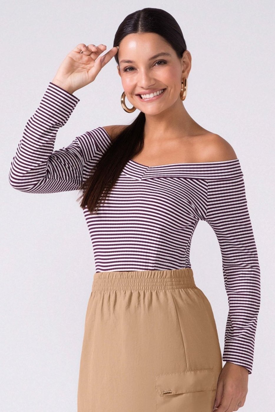 Imagem principal Blusa Feminina Ombro a Ombro Canelada Listras Marialícia roxo Marialícia roxo