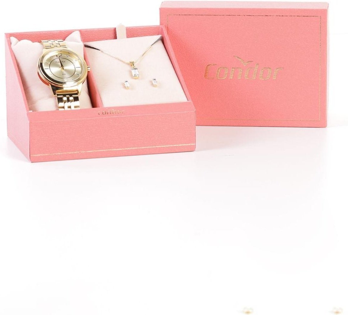 Kit Relógio+Acessório Condor Feminino Dourado