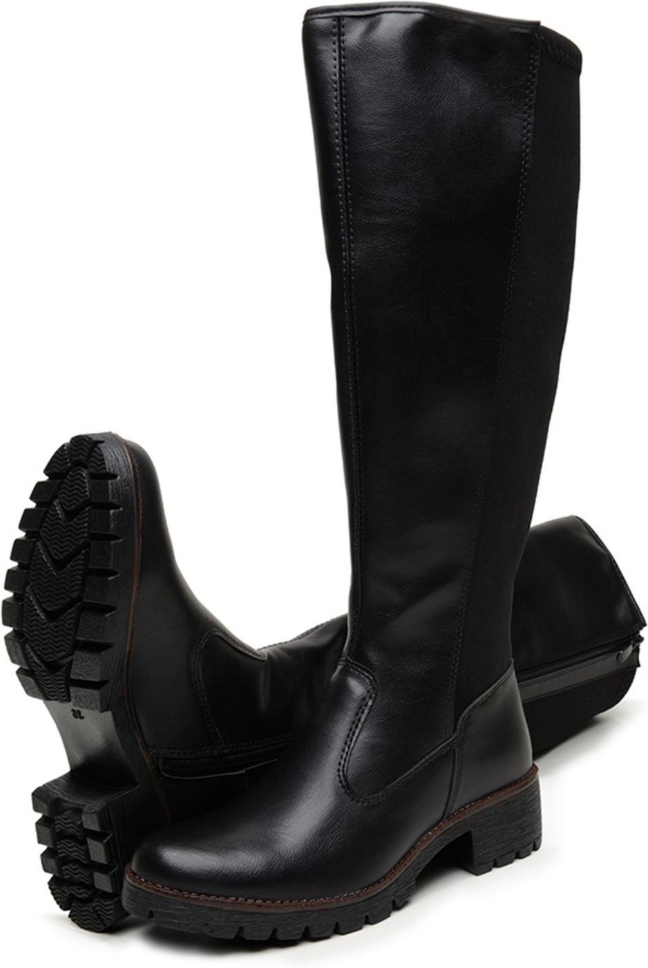 Bota Over Cano Longo Alto Feminina Elástico Panturrilha Preta