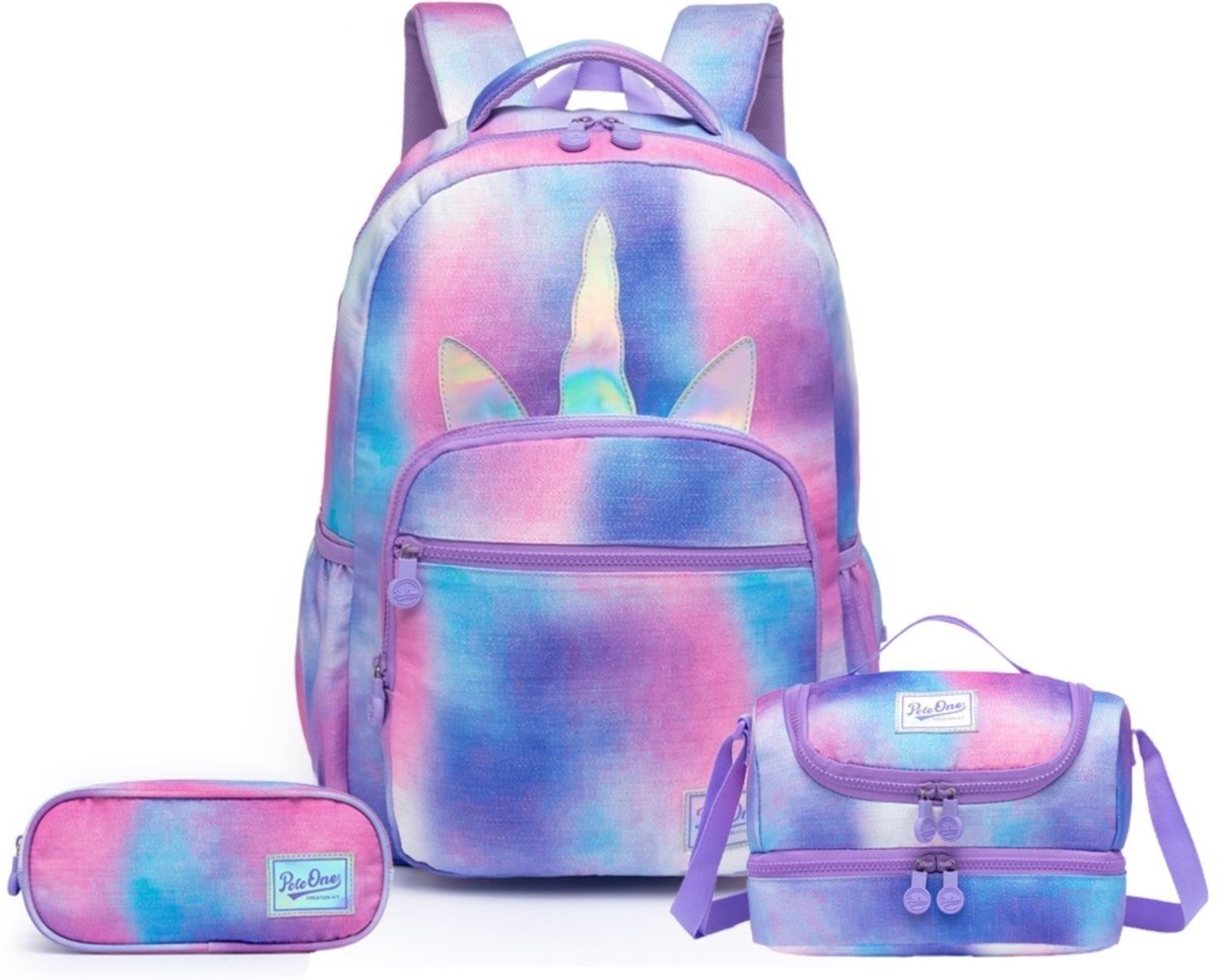 Infantil - Kit Mochila Polo One Unicórnio Menina Estojo Lancheira Térmica Reforçada