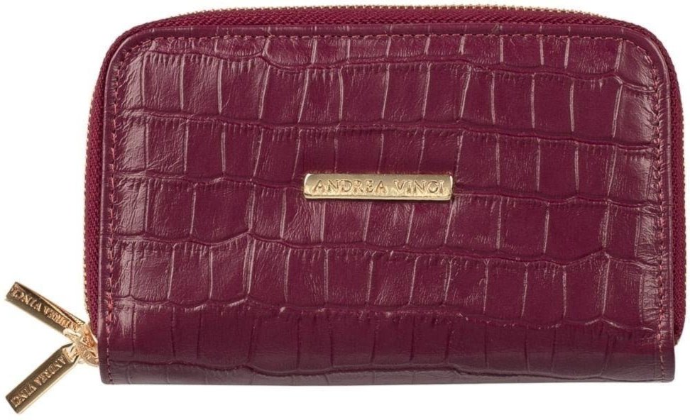 Imagem principal Carteira feminina de couro croco Martina 9,5x15,5cm - Merlot Andrea Vinci vermelho Andrea Vinci vermelho