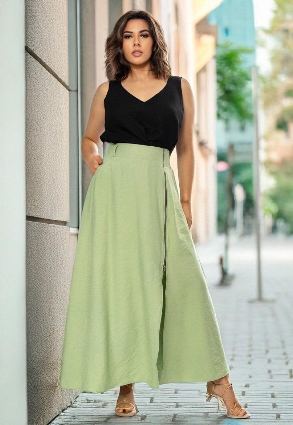 Saia Cabanafree Midi com Zíper Menta