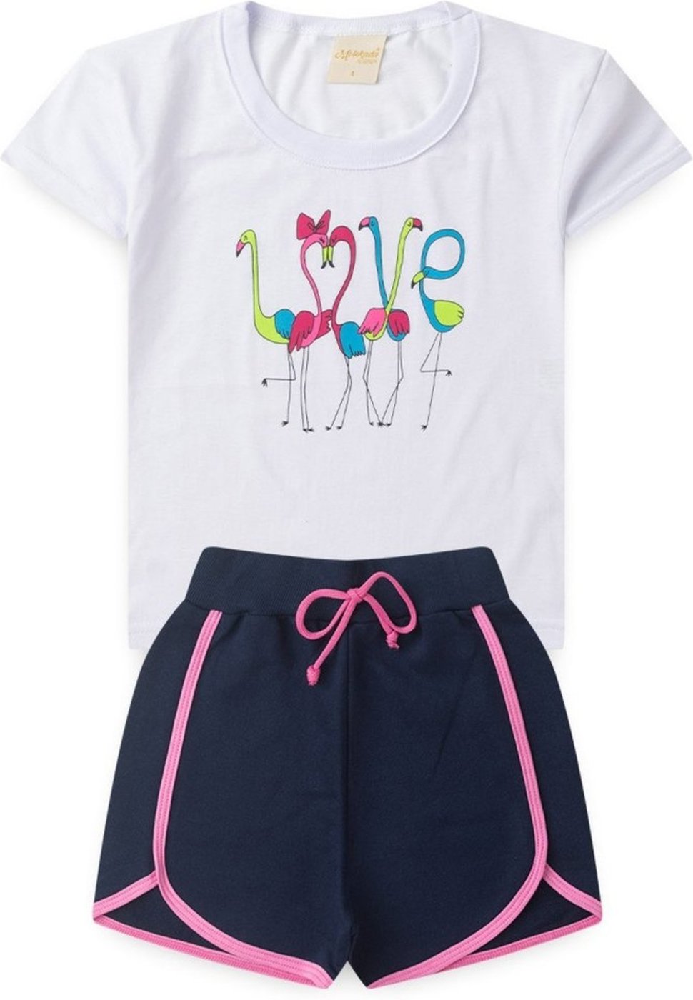 Imagem principal Infantil - Conjunto Verão Menina Blusa e Shorts Boxeador Flamingo Molekada branco Molekada branco