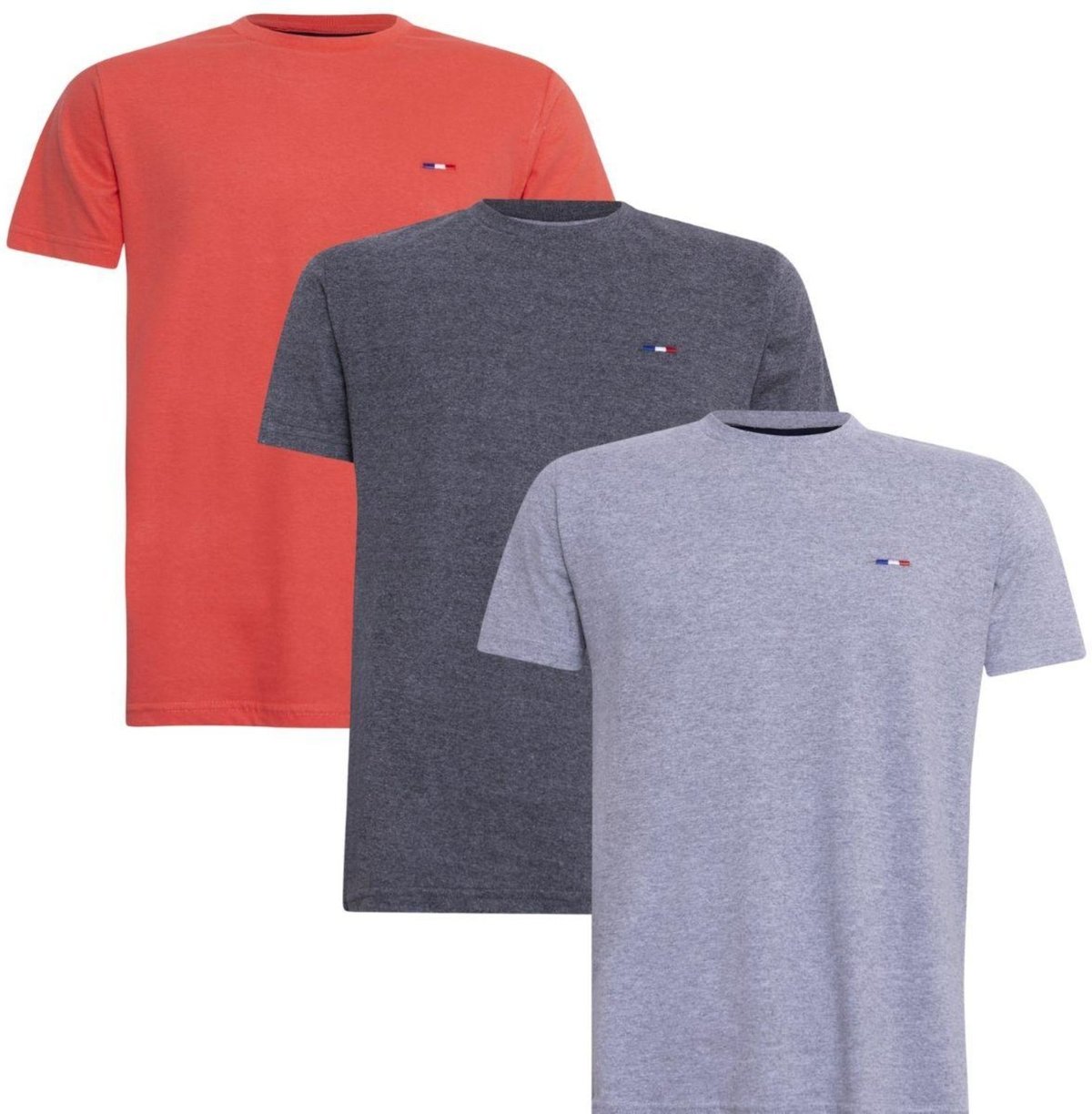 Imagem principal Kit 3 Peças Camisetas Básicas Masculina FMF Chumbo Laranja em Algodão Premium no Estilo Tommy Bordado França cinza FMF cinza