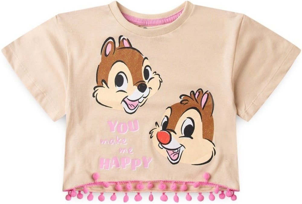 Imagem principal Infantil - Blusa Disney Tico e Teco Manga Feminina Curta Comprimento Box com Pompom bege Disney bege