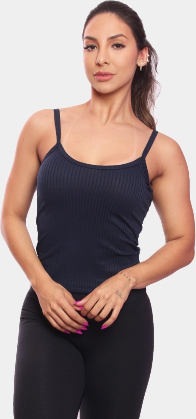 Imagem principal Regata de Alcinha Canelada Feminina Lisa Blusa Blusinha Básica Treino Academia ADRIBEN azul marinho ADRIBEN azul marinho