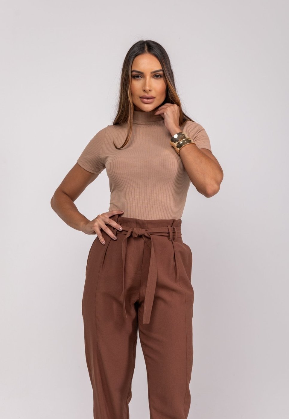 Blusa Gola Alta Malha Canelada Salvatore Fashion