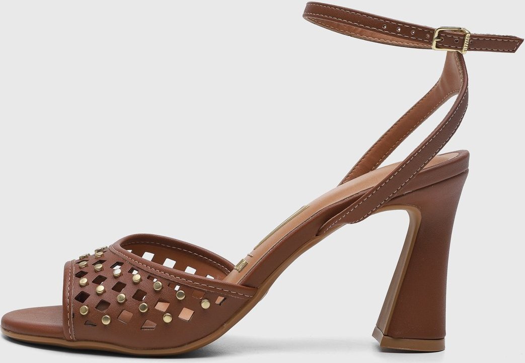 Sandália Feminina Vizzano Salto Bloco Recortes Metálicos