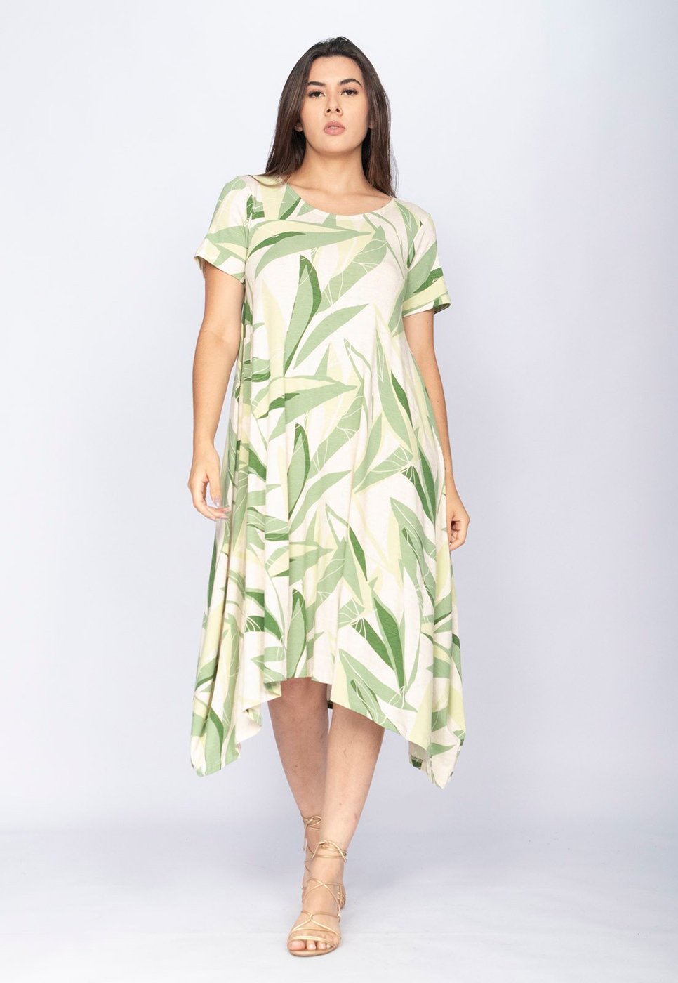 Vestido CabanaFree Saruel Malha Manga Curta Estampa Verde Selvagem