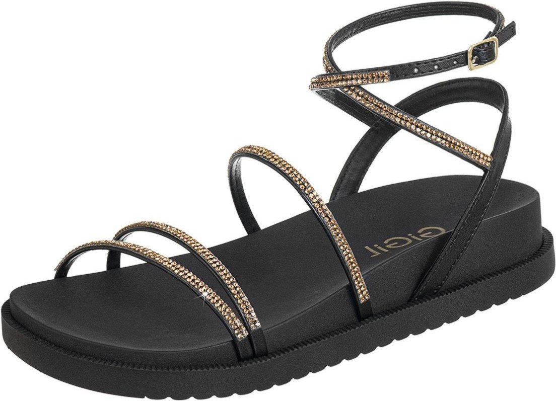 Sandália GiGiL Papete Flat Strass Brilho Preta