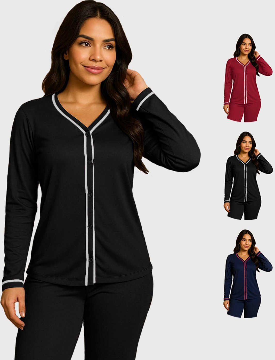 Kit 2 Pijamas Blogueira Gabi Lingerie Manga Longa Confortável Moda Casual Básico