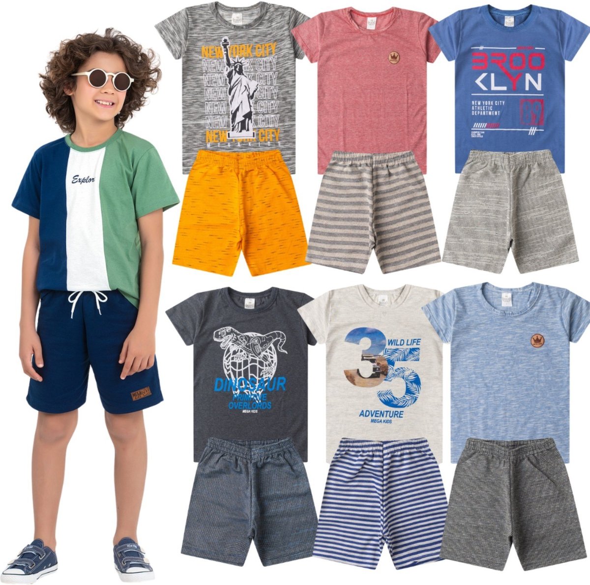 Imagem principal Infantil - Kit Conjunto Verão Menino Com 5 Conjuntos Sortidos Mega Kids unico Mega Kids unico