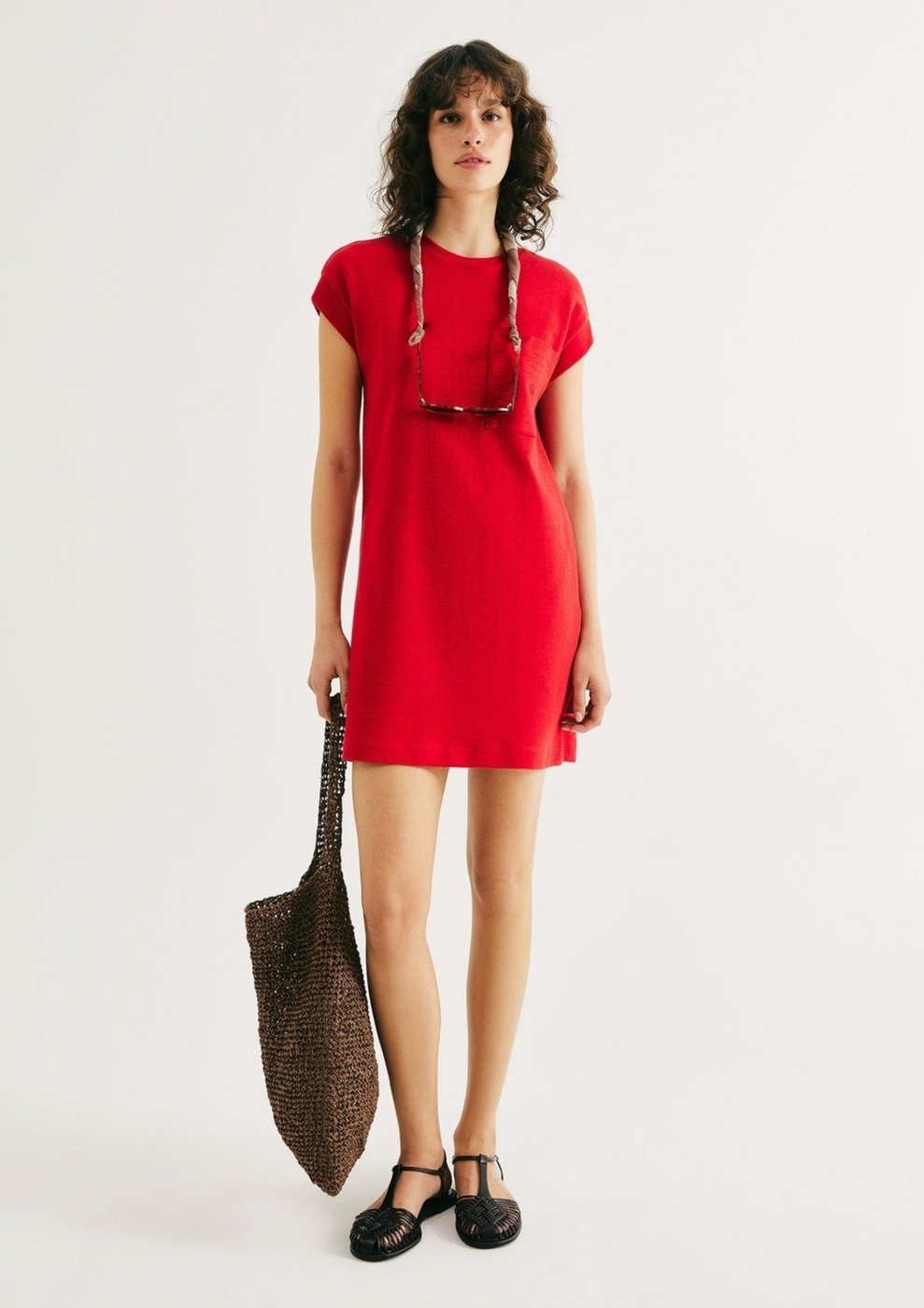 Imagem principal Vestido Básico Curto Texturizado Com Bolso branco branco