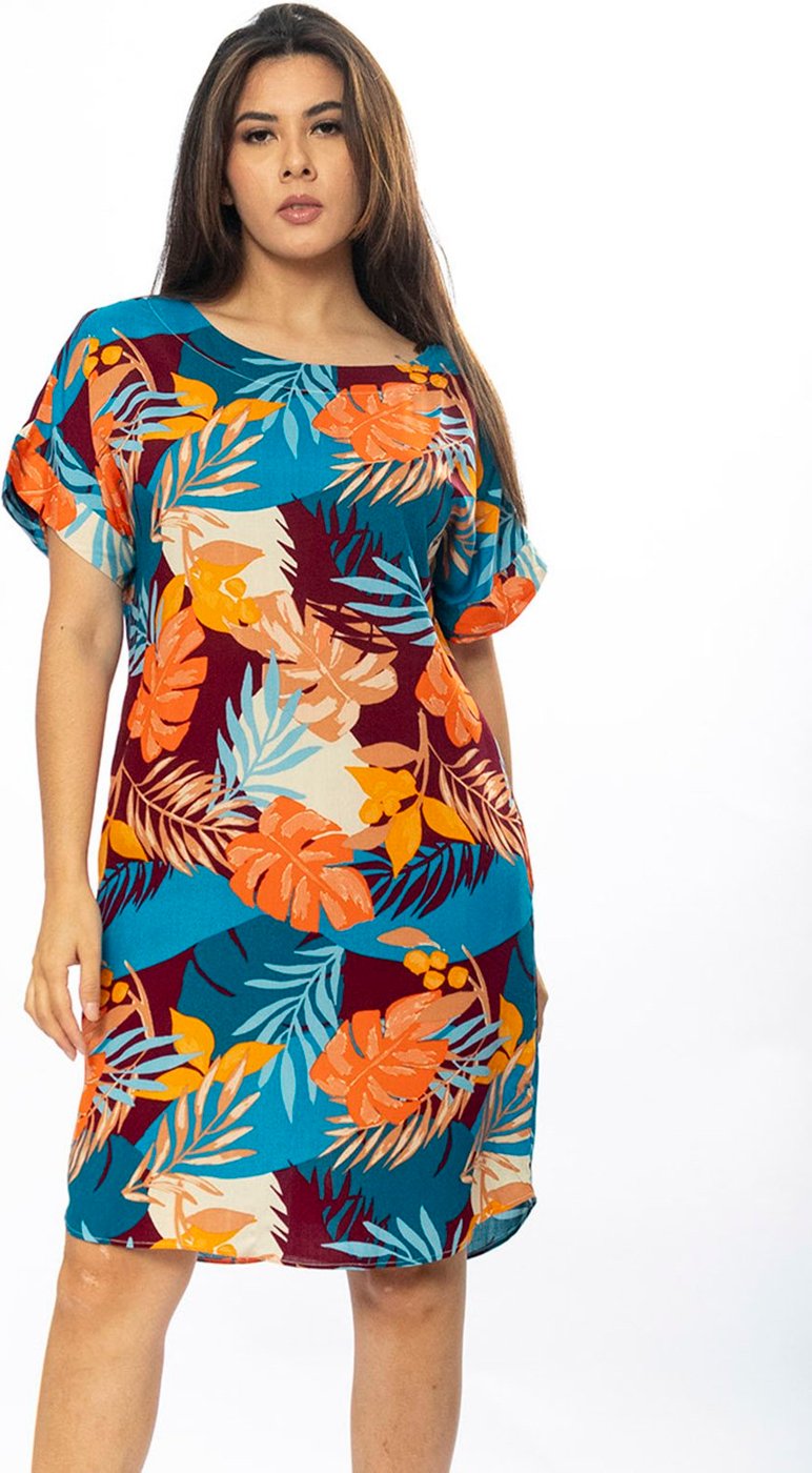 Vestido Curto Cabanafree Viscose com Bolso Estampa Aurora Profunda