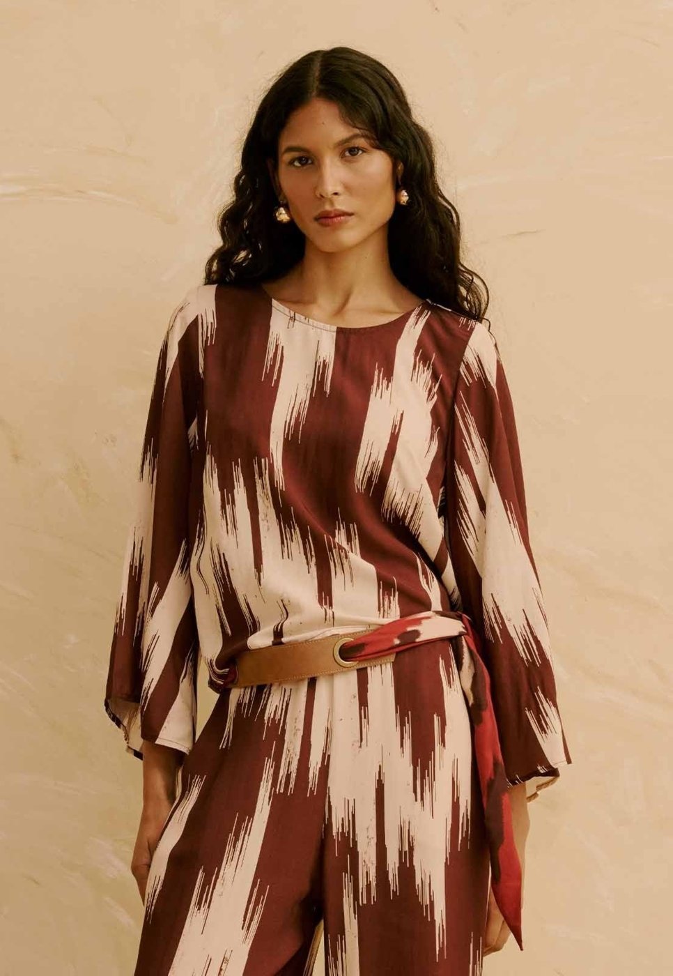 Imagem principal Blusa Com Manga Estampada Amantani CaCay marrom CaCay marrom