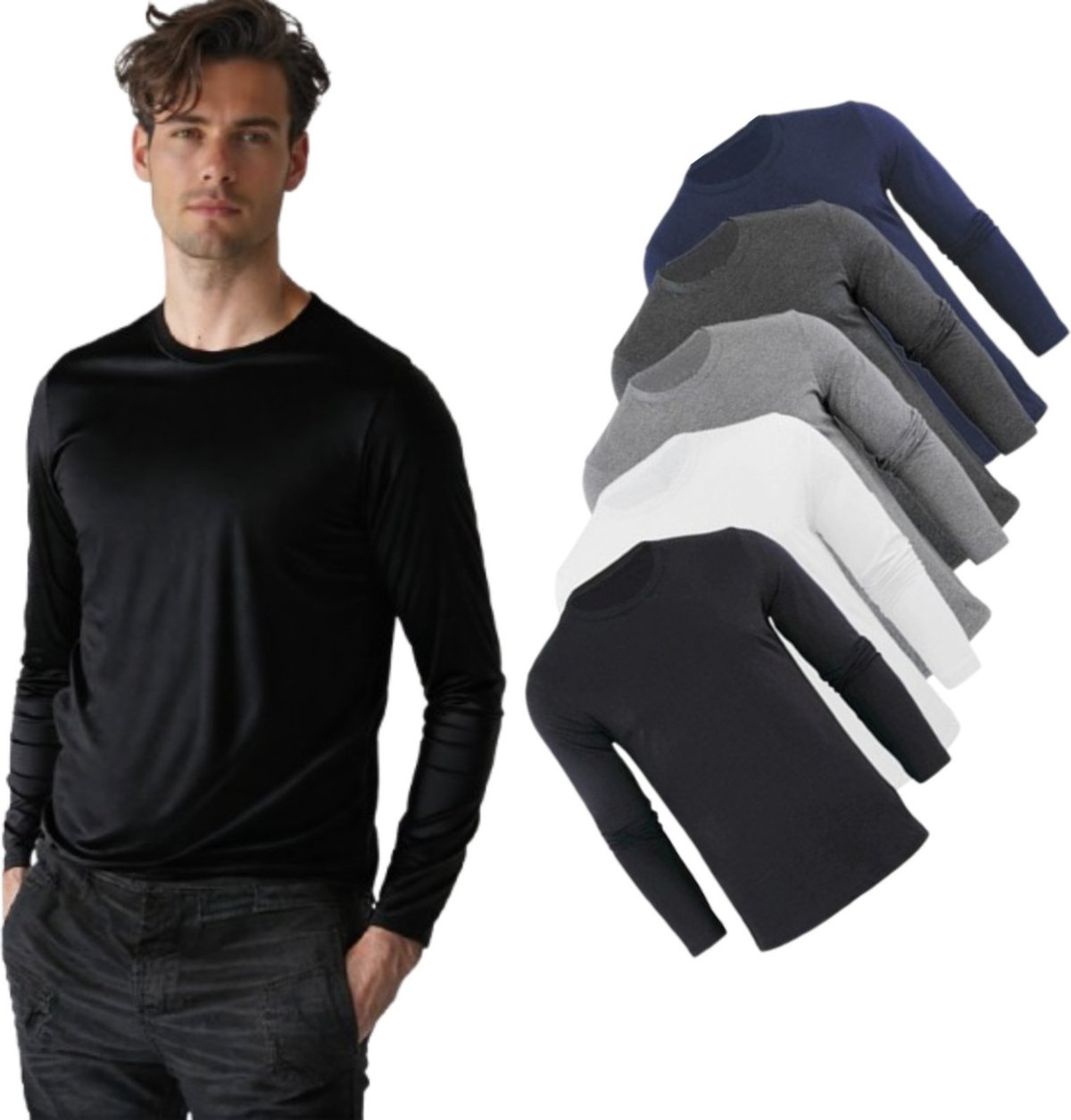 Kit 5 Camisetas Masculinas Th6 Algodão Premium Manga Longa