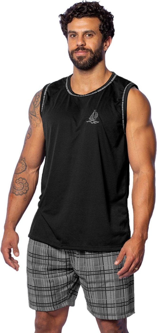 Imagem principal Pijama Masculino Gabi Lingerie Regata Malha Confortável Curto preto Gabi Lingerie preto