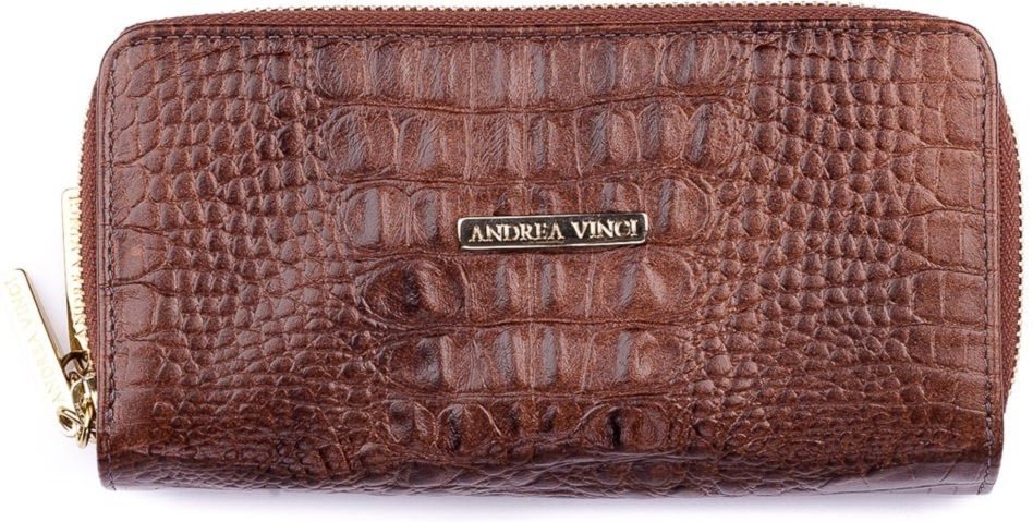 Imagem principal Carteira feminina de couro croco Tinna 10x19cm - Whisky Andrea Vinci vermelho Andrea Vinci vermelho