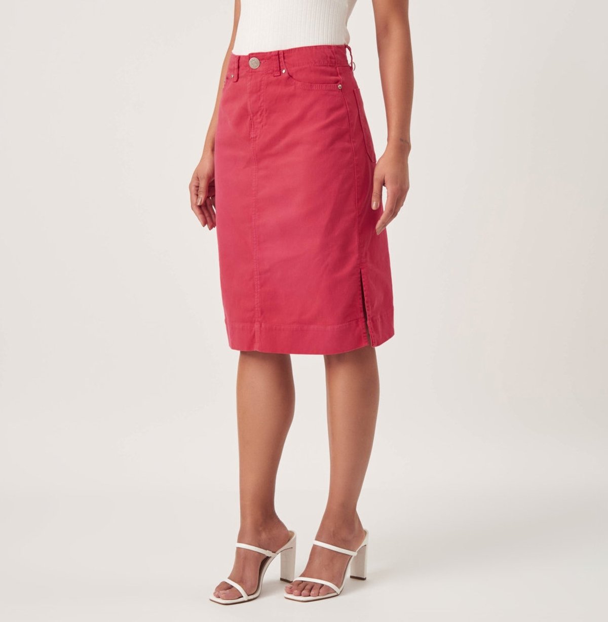 Saia Jeans Color Confort Fendas Laterais Pimenta