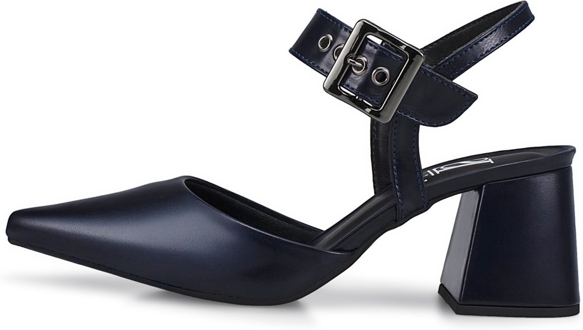 Scarpin Feminino Lóris Shoes Bico Fino Salto Bloco Confortável com Fivela Sapato Social 18400 Azul