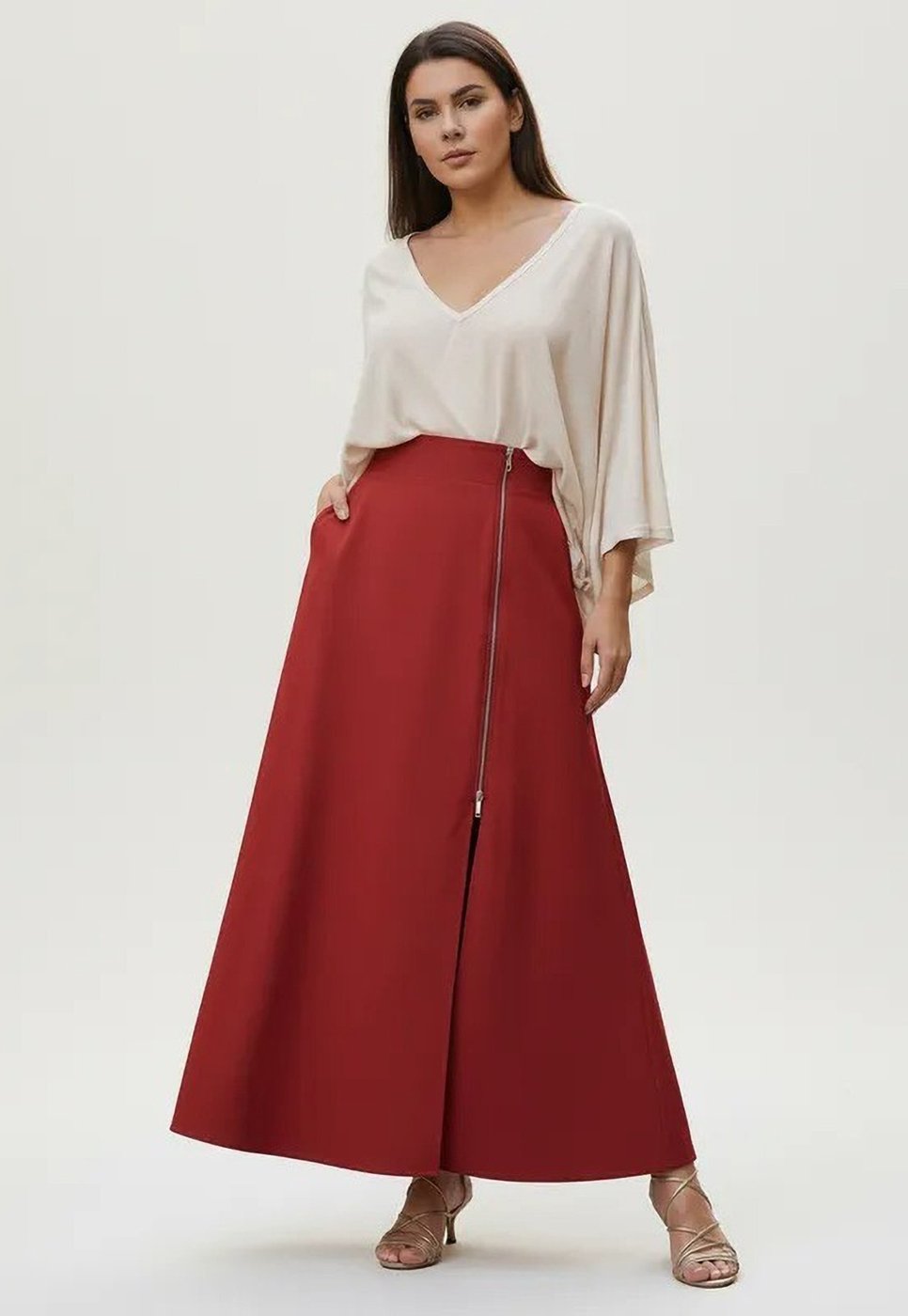 Saia Cabanafree Midi com Zíper Telha