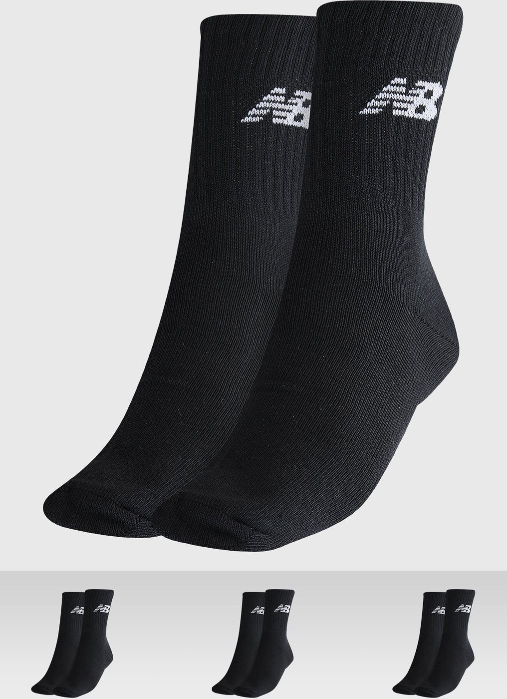 Kit 3pçs Meia New Balance Cano Alto Algodão Preta