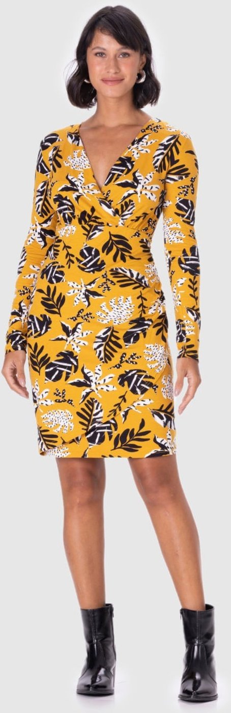 Vestido Feminino Transpassado Manga Longa Em Viscose Stretch