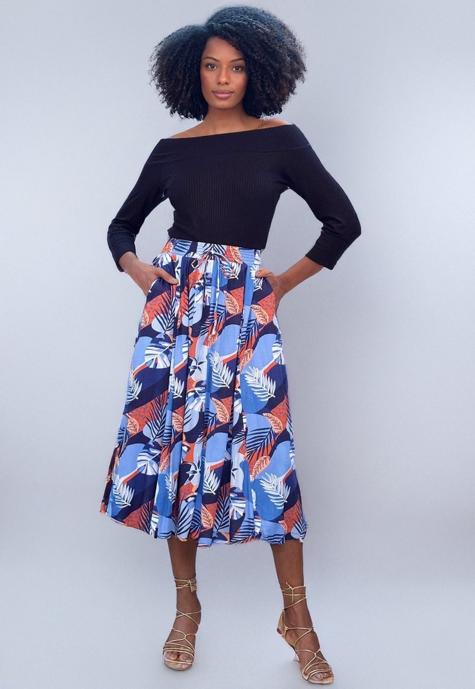 Saia Amazonia Vital Longa Viscose Estampa Jardim Celeste