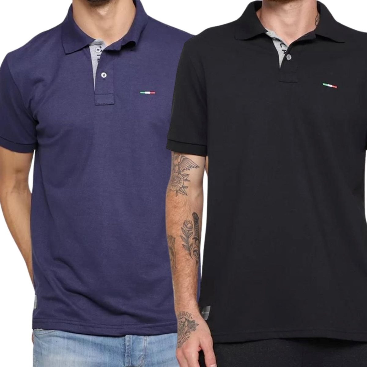Imagem principal Kit 2 Polos FMF Masculina Básicas Piquet no Estilo Tommy Bordado Itália Preto Marinho multicolorido FMF multicolorido