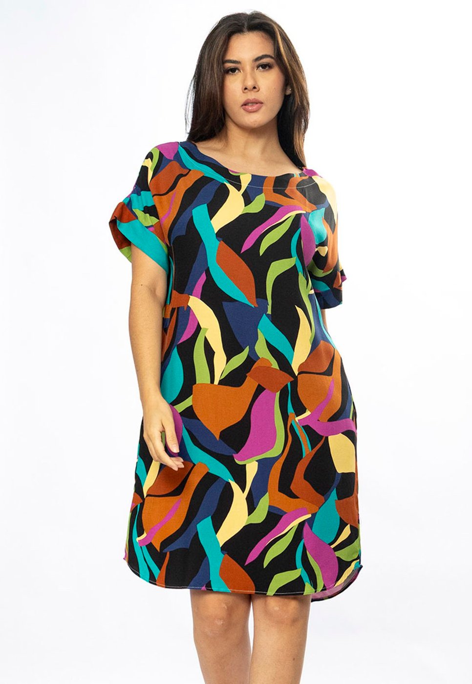 Vestido Curto Cabanafree Viscose com Bolso Estampa Aurora Urbana