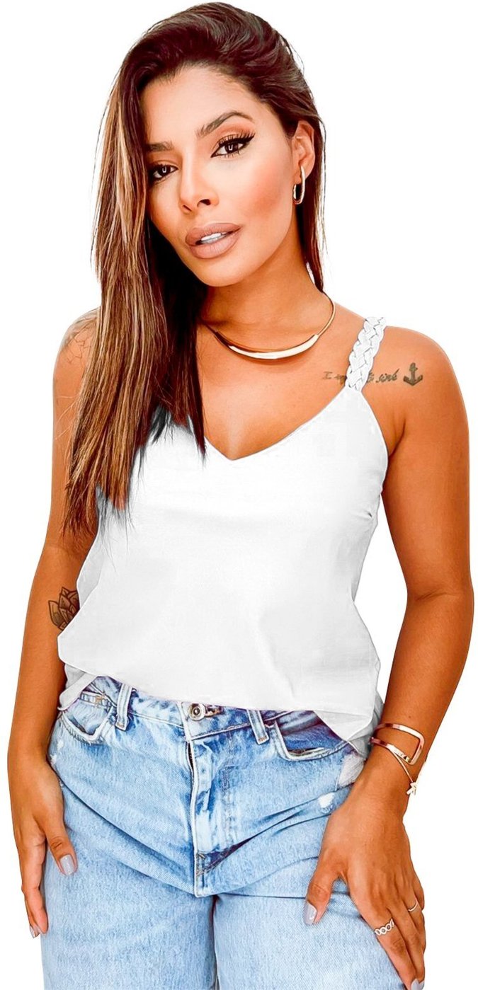 Regata Soltinha Ywc Ind Básica Duna Alça Trançada Fresquinha Verão Branco