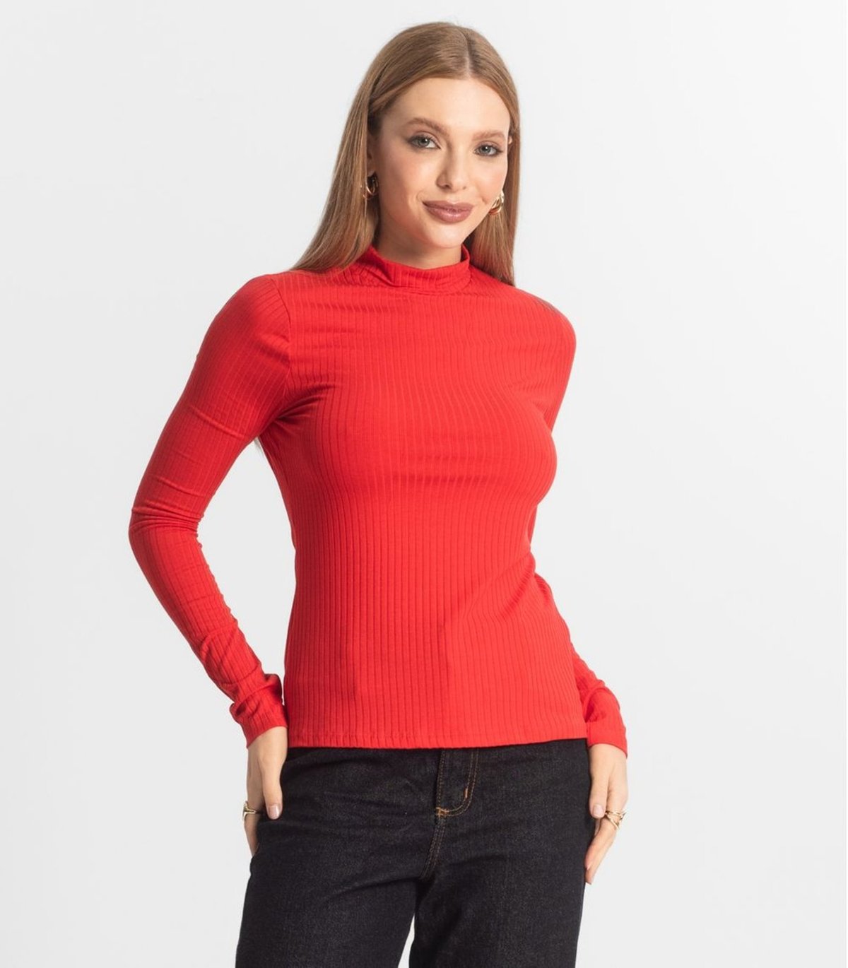 Imagem principal Blusa Manga Longa Feminina Canelada Select vermelho Select vermelho