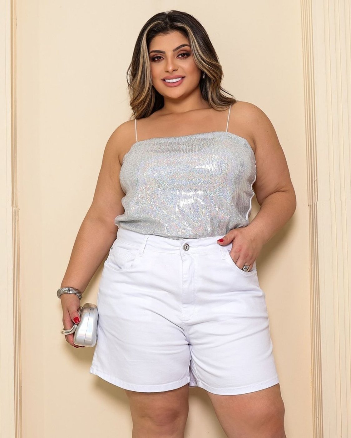 Shorts Sarja Mom Feminina Plus Size 25180 Branca