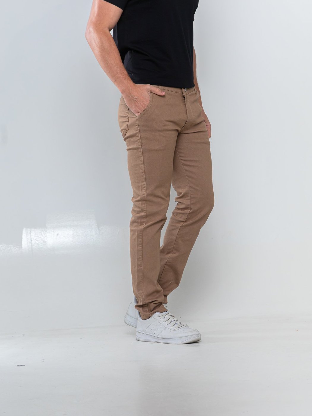 Calça Sarja Masculina Alpha Street Skinny Com Elastano Moderna Confortável Para O Dia A Dia Caqui